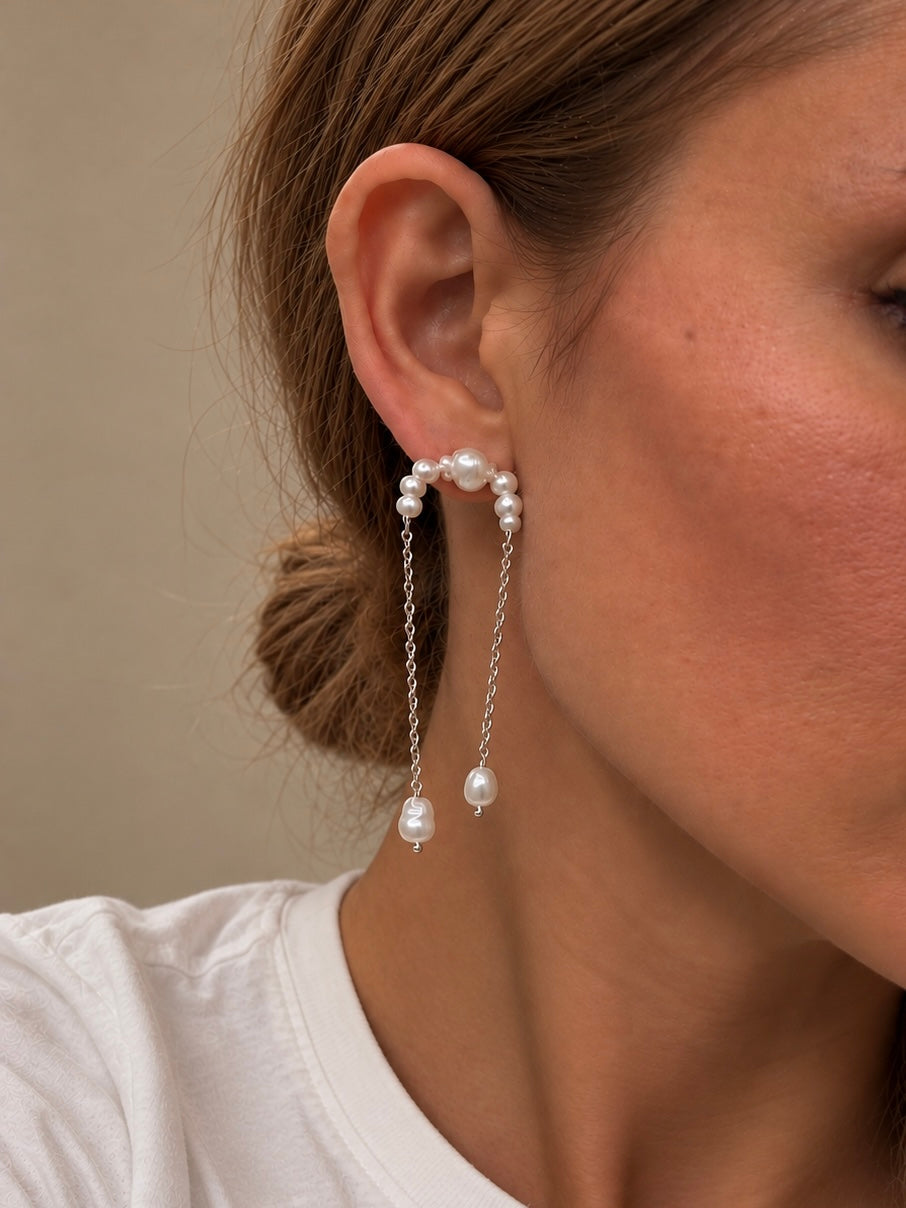 LUNA – Freshwater Pearl Chain Earrings